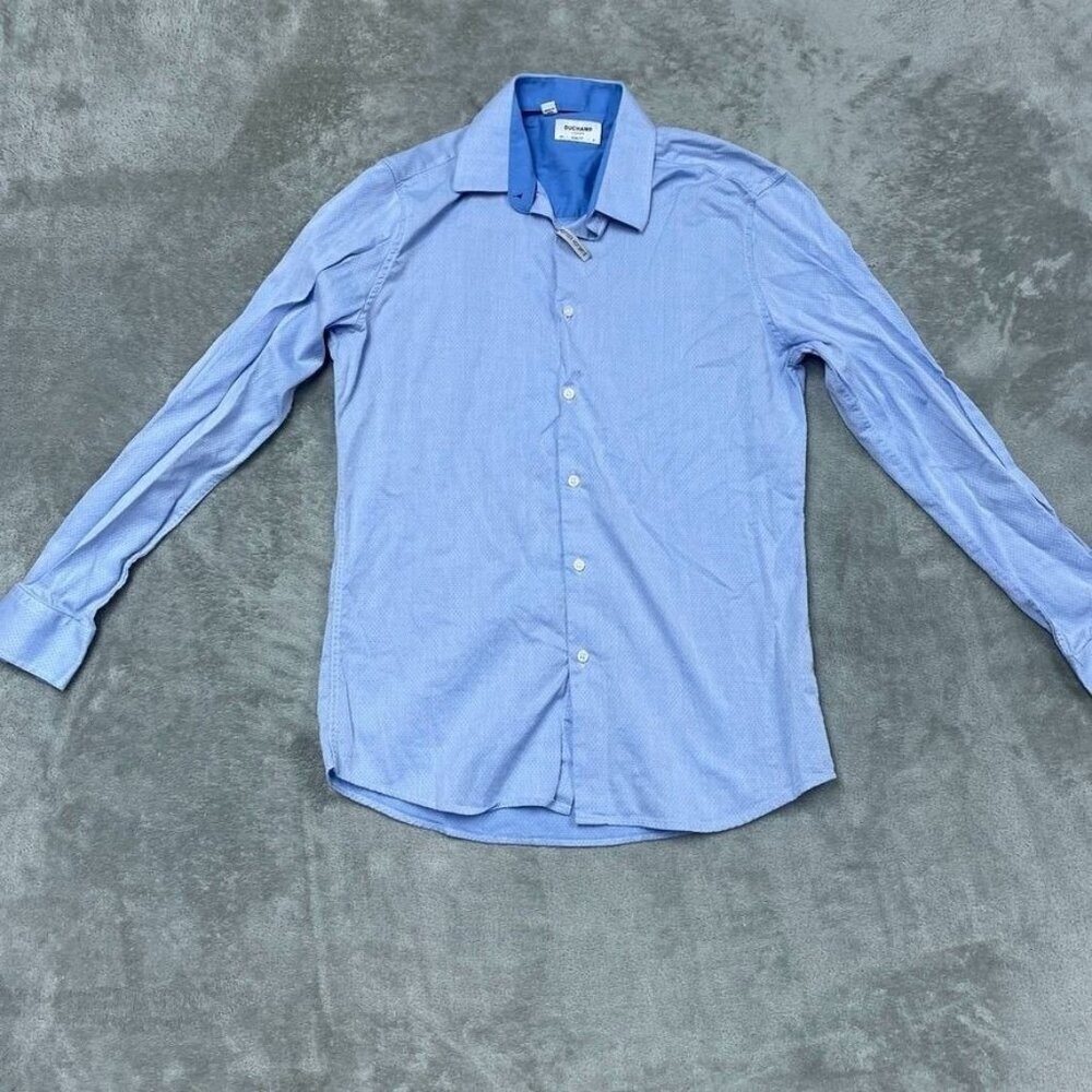 Duchamp London Mens Blue Slim Fit Button-Up Shirt Size 16/L Stretch Cotton d0400